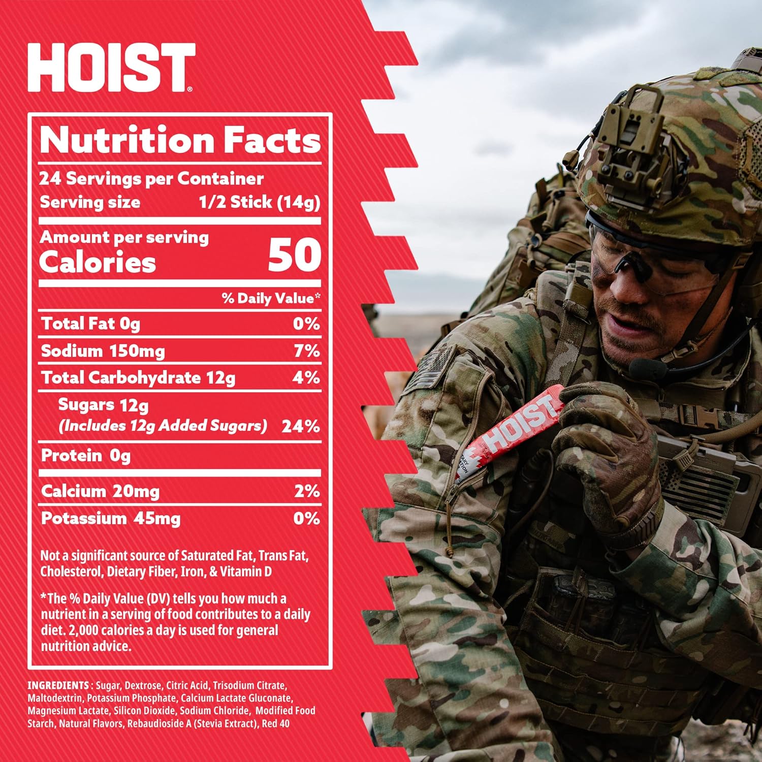 HOIST Premium Military Hydration Powder - Fruit Punch Electrolyte Drink Mix Sticks (12 Pack)