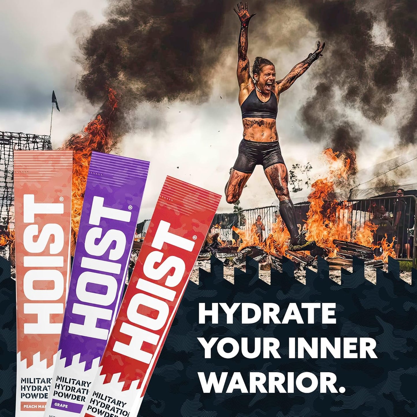 HOIST Premium Military Hydration Powder - Peach Mango Electrolyte Drink Mix Sticks (12 Pack)