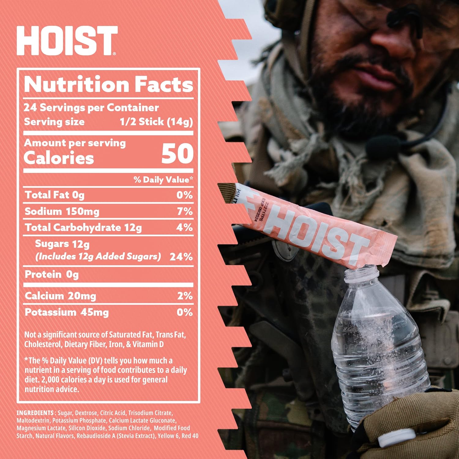 HOIST Premium Military Hydration Powder - Peach Mango Electrolyte Drink Mix Sticks (12 Pack)