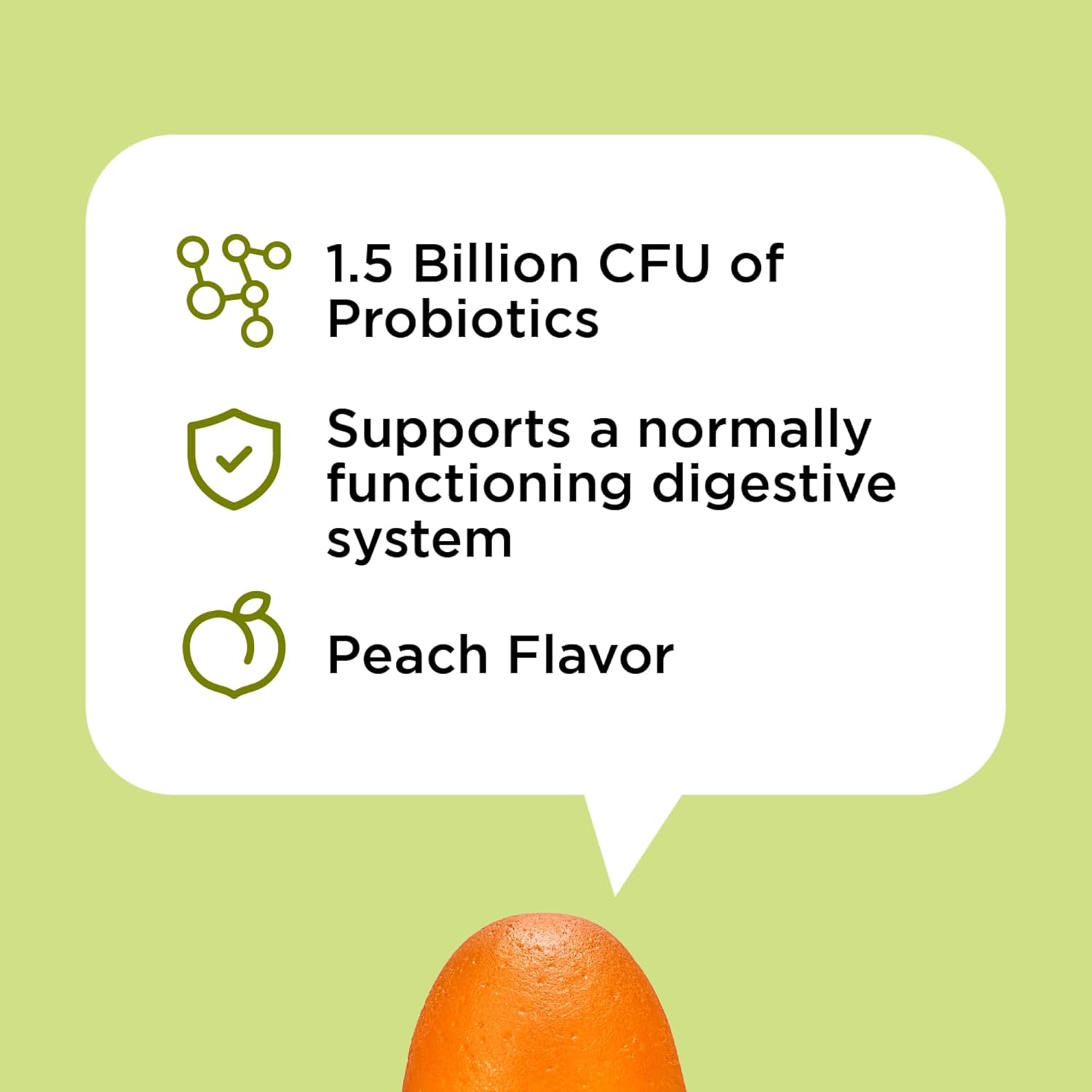 Hola Probiotics Gummy: Peach Flavor Daily Supplement for Women and Men, 30 Count, 1.5 Billion CFUs