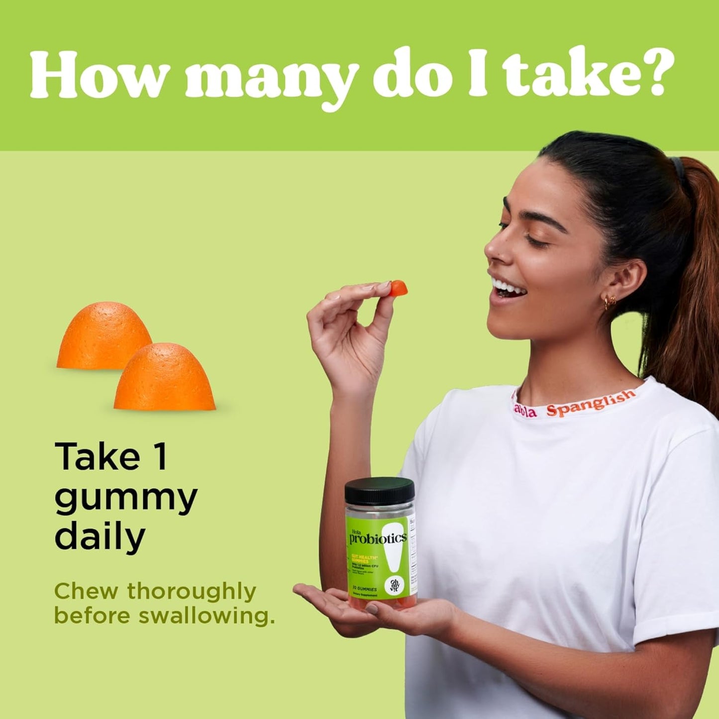 Hola Probiotics Gummy: Peach Flavor Daily Supplement for Women and Men, 30 Count, 1.5 Billion CFUs