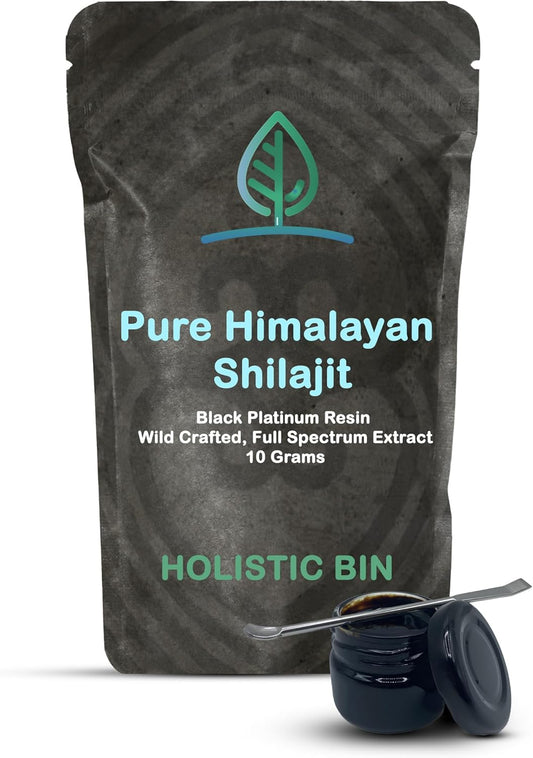 Holistic Bin Black Platinum Shilajit Resin | Purest Himalayan Resin with Fulvic & Humic Acid | Easy to Mix | Includes Serving Spoon