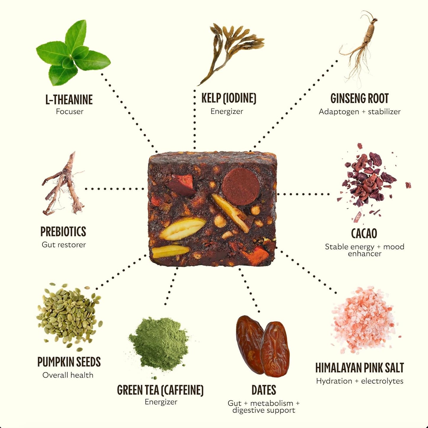 Holistic Energy Boost Bites | Supports Metabolism & Endurance | 40mg Caffeine, Ginseng, L-Theanine | Chocolate Sea Salt Flavor | 7 Servings