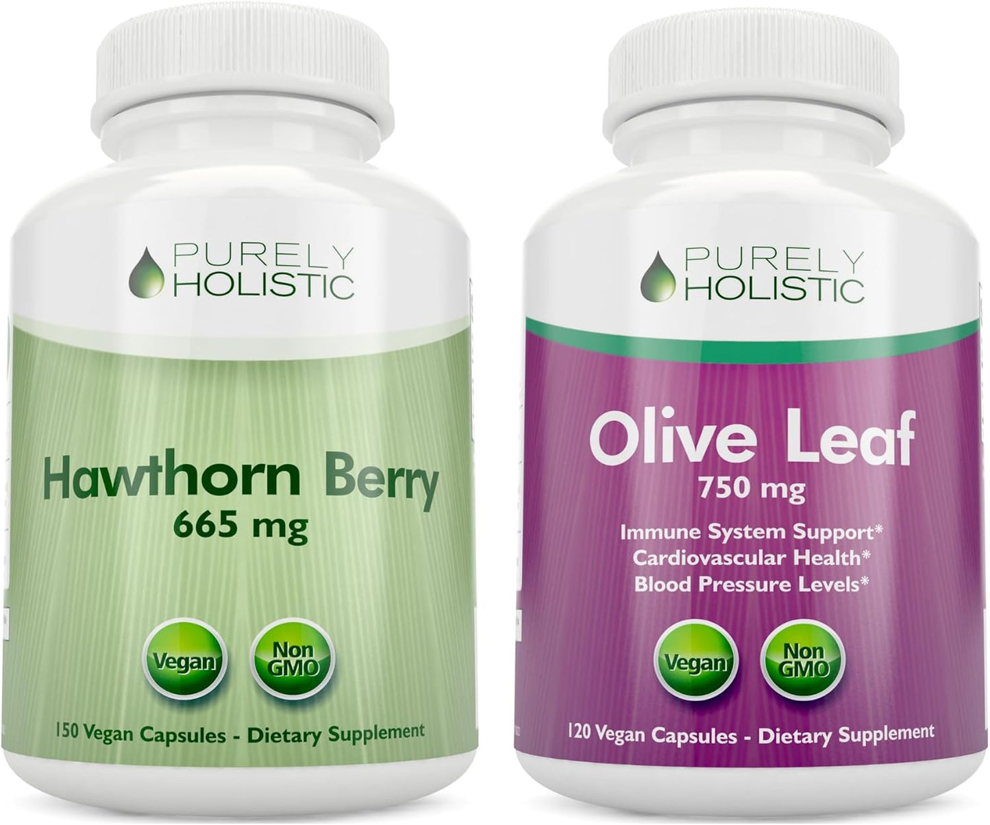 Holistic Hawthorn Berry and Olive Leaf Extract Bundle - 665mg and 750mg Capsules - 270 Vegan Capsules - USA Made