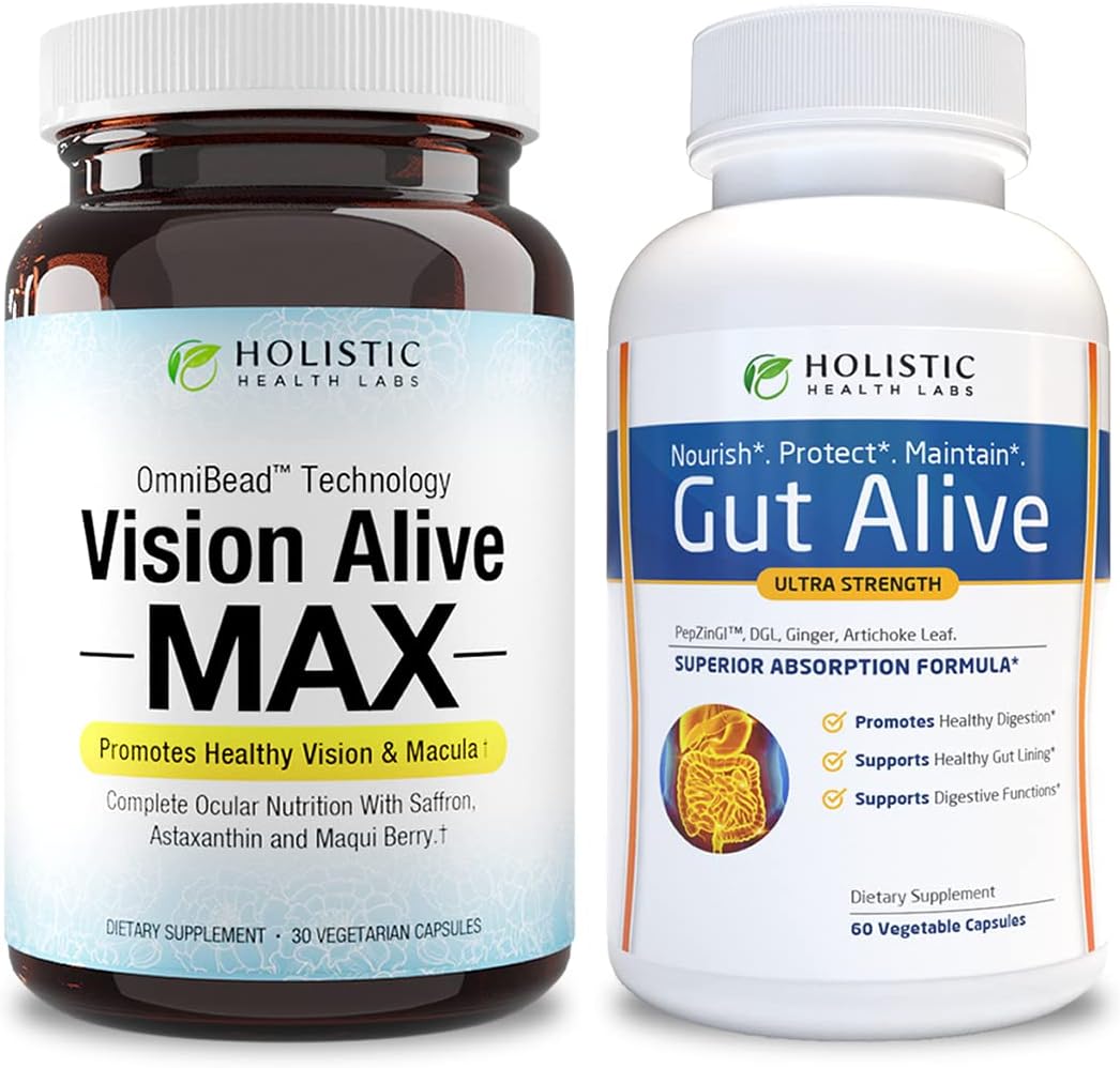 Holistic Health Labs Bright Eyes & Healthy Gut Bundle with Lutemax® 2020, Bilberries, Blueberries, and More