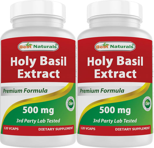 Holy Basil Extract 500mg - 240 Vegetarian Capsules - Natural Stress Relief Supplement for Calm & Focus