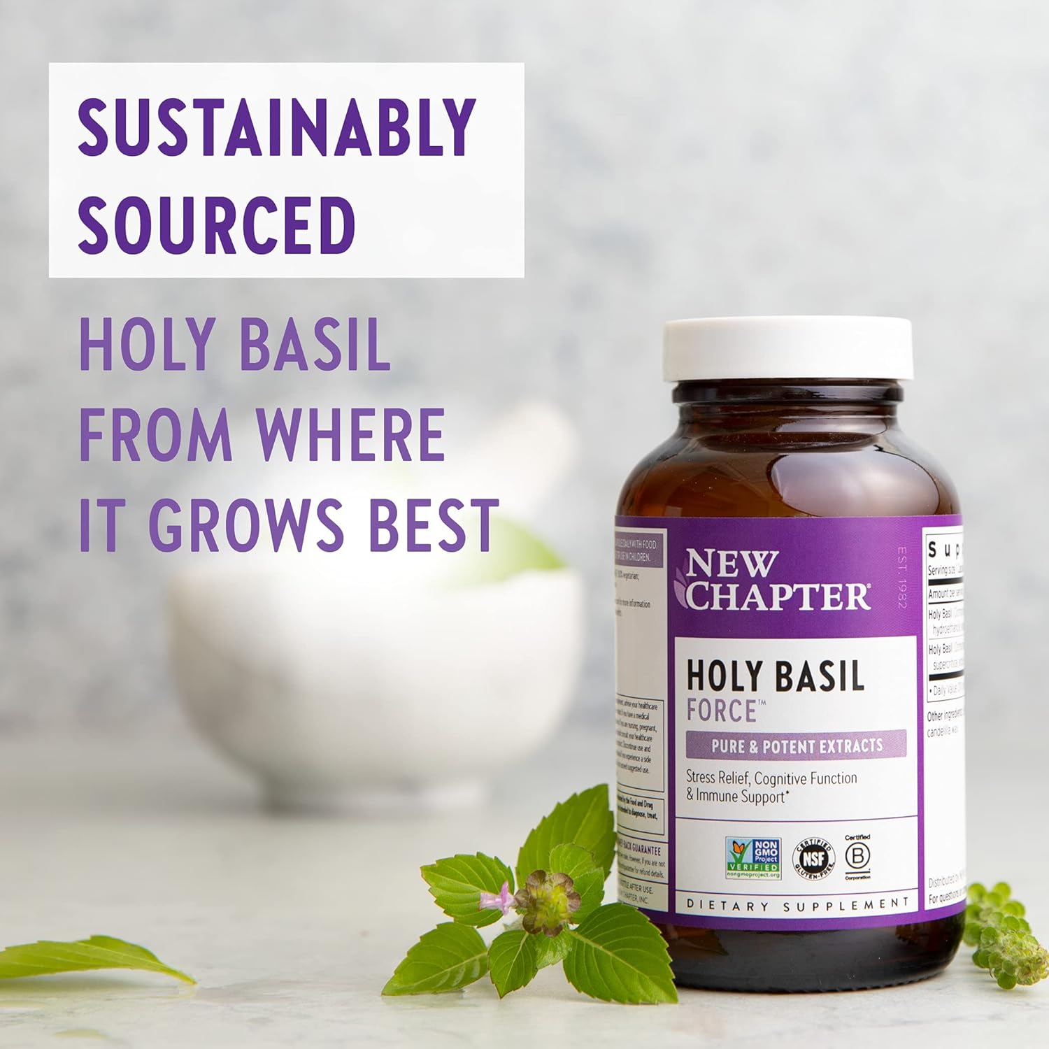 Holy Basil Force Supplement for Stress & Immune Support - Non-GMO Vegetarian Capsules (30 Count)
