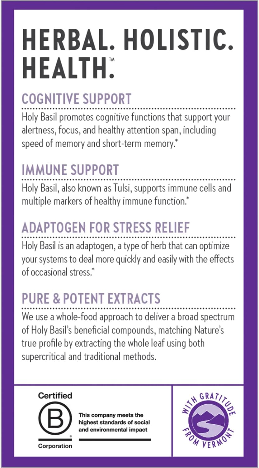 Holy Basil Force Supplement for Stress & Immune Support - Non-GMO Vegetarian Capsules (30 Count)