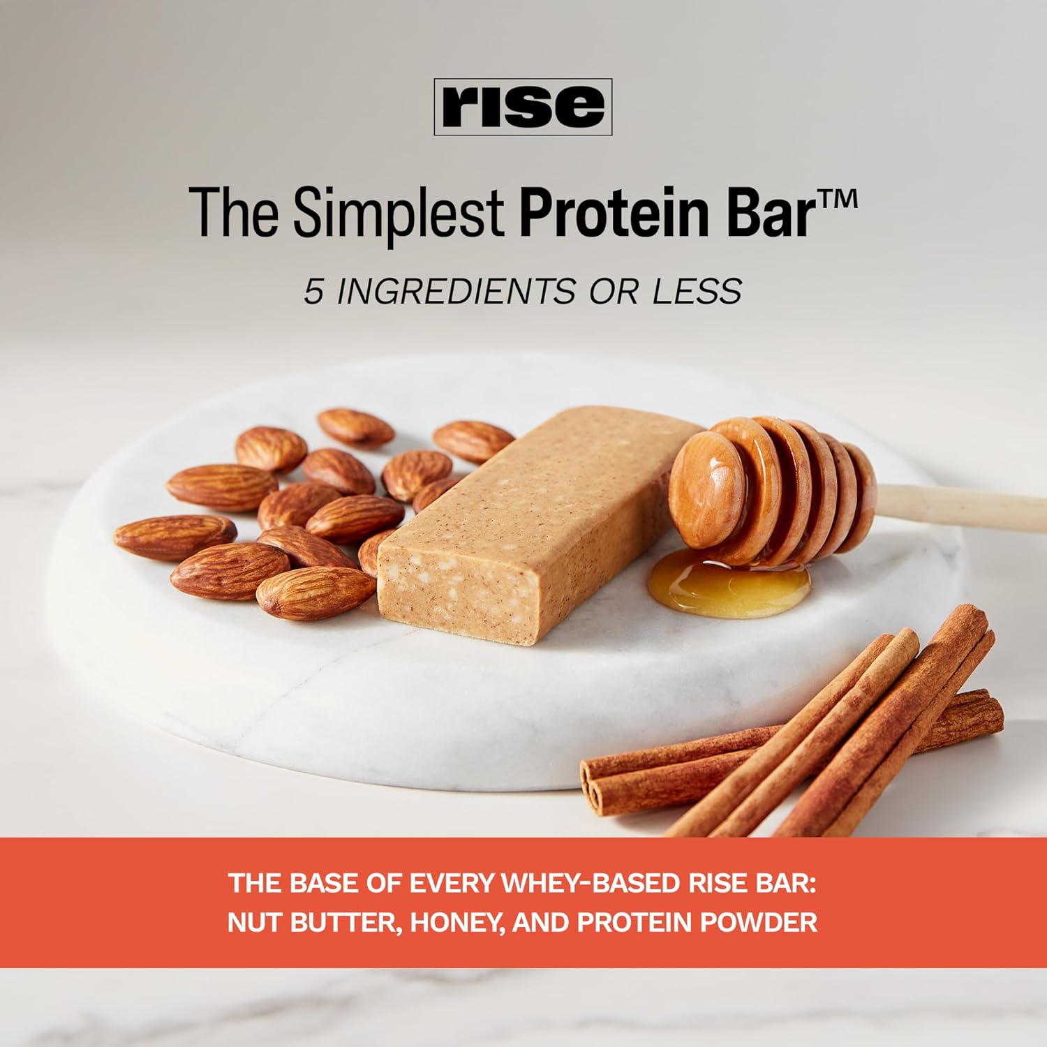 Honey Cinnamon Rise Whey Protein Bars - 18g Protein, 4g Fiber, Gluten-Free, Soy-Free, 5 Whole Food Ingredients