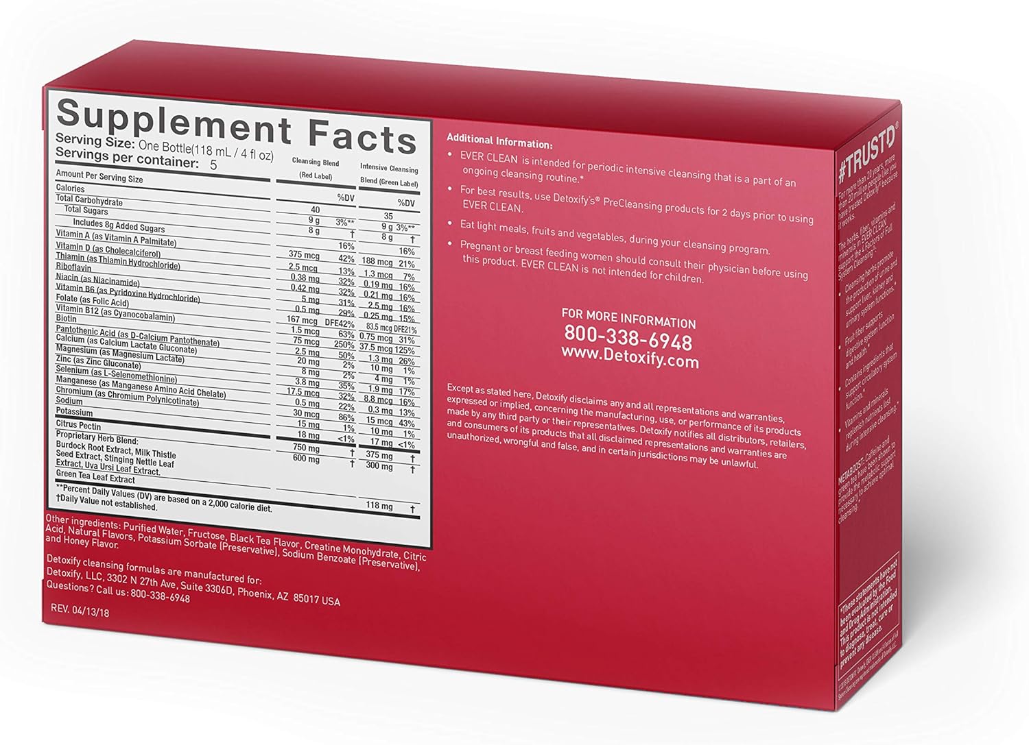Honey Tea Detox Program: 5-Day Cleanse with Green Tea, Vitamins, Minerals - 5 x 4 oz Bottles, Sticker & Bag Included