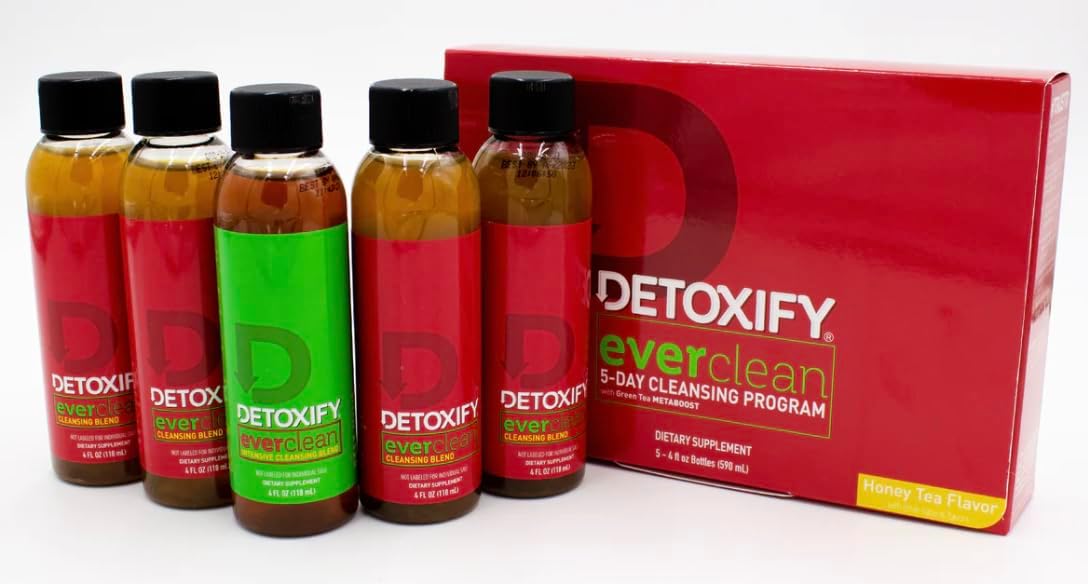 Honey Tea Detox Program: 5-Day Cleanse with Green Tea, Vitamins, Minerals - 5 x 4 oz Bottles, Sticker & Bag Included