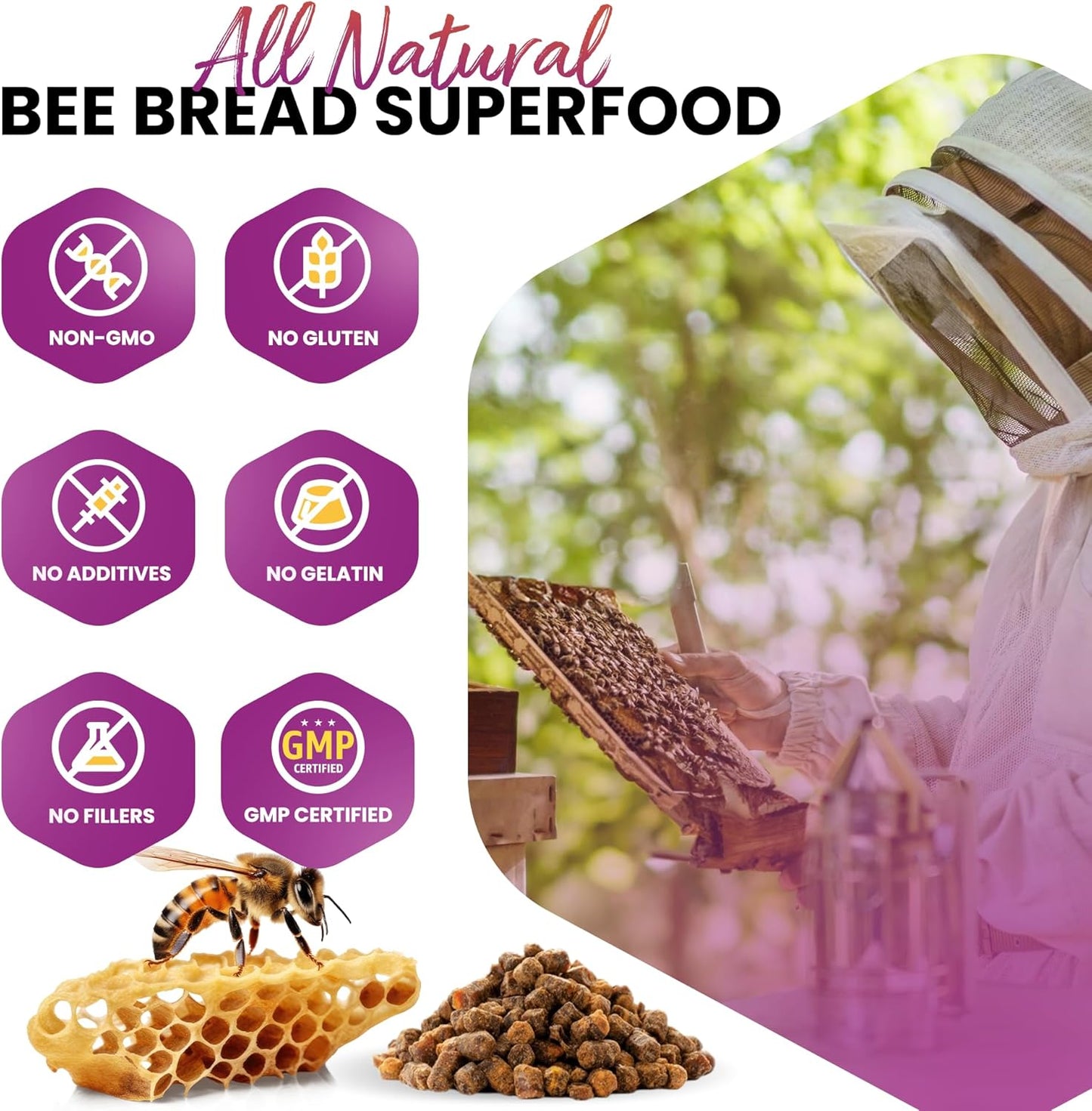HONEYBEEZONE Bee Bread and Royal Jelly Capsules - Natural Superfood Combo