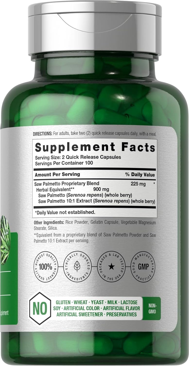 Horbäach 900mg Saw Palmetto Extract Capsules - Non-GMO & Gluten Free Herb Supplement from Saw Palmetto Berries