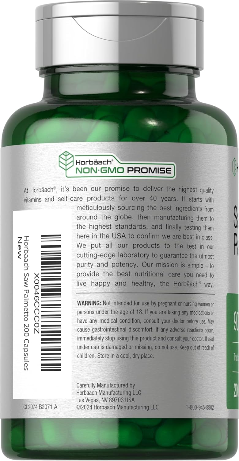 Horbäach 900mg Saw Palmetto Extract Capsules - Non-GMO & Gluten Free Herb Supplement from Saw Palmetto Berries