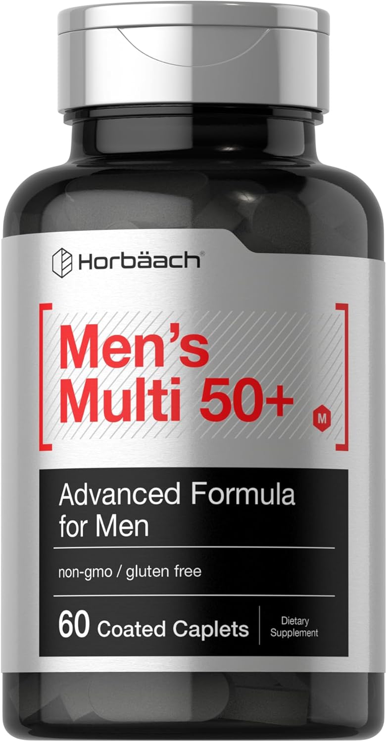 Horbäach Men's 50+ Multivitamin Caplets with Calcium, Magnesium, Vitamins A, B, C, D & E - Non-GMO & Gluten-Free Formula