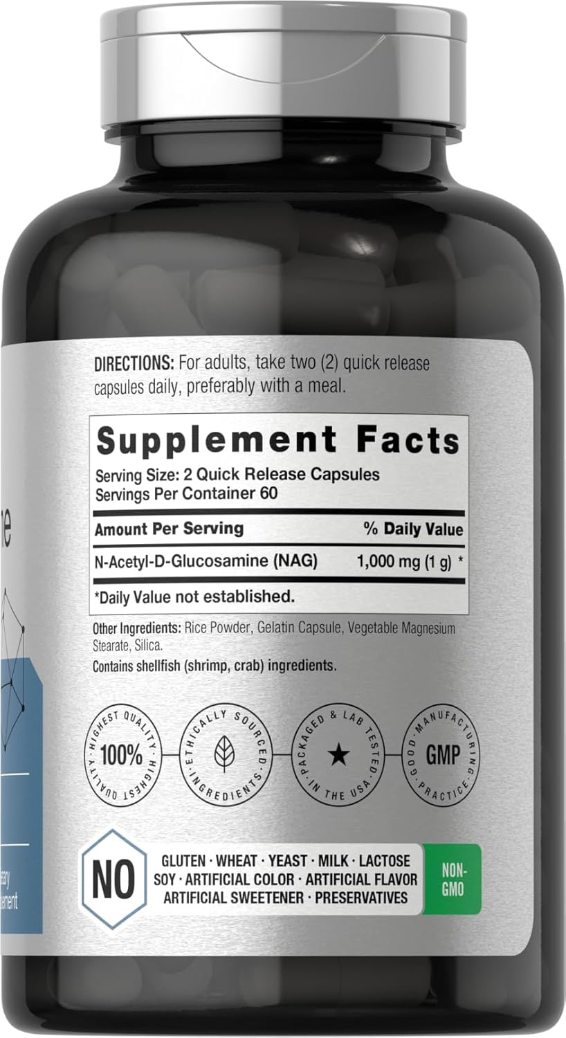Horbäach N-Acetyl Glucosamine 1000mg Capsules - 120 Count, Non-GMO & Gluten Free Supplement