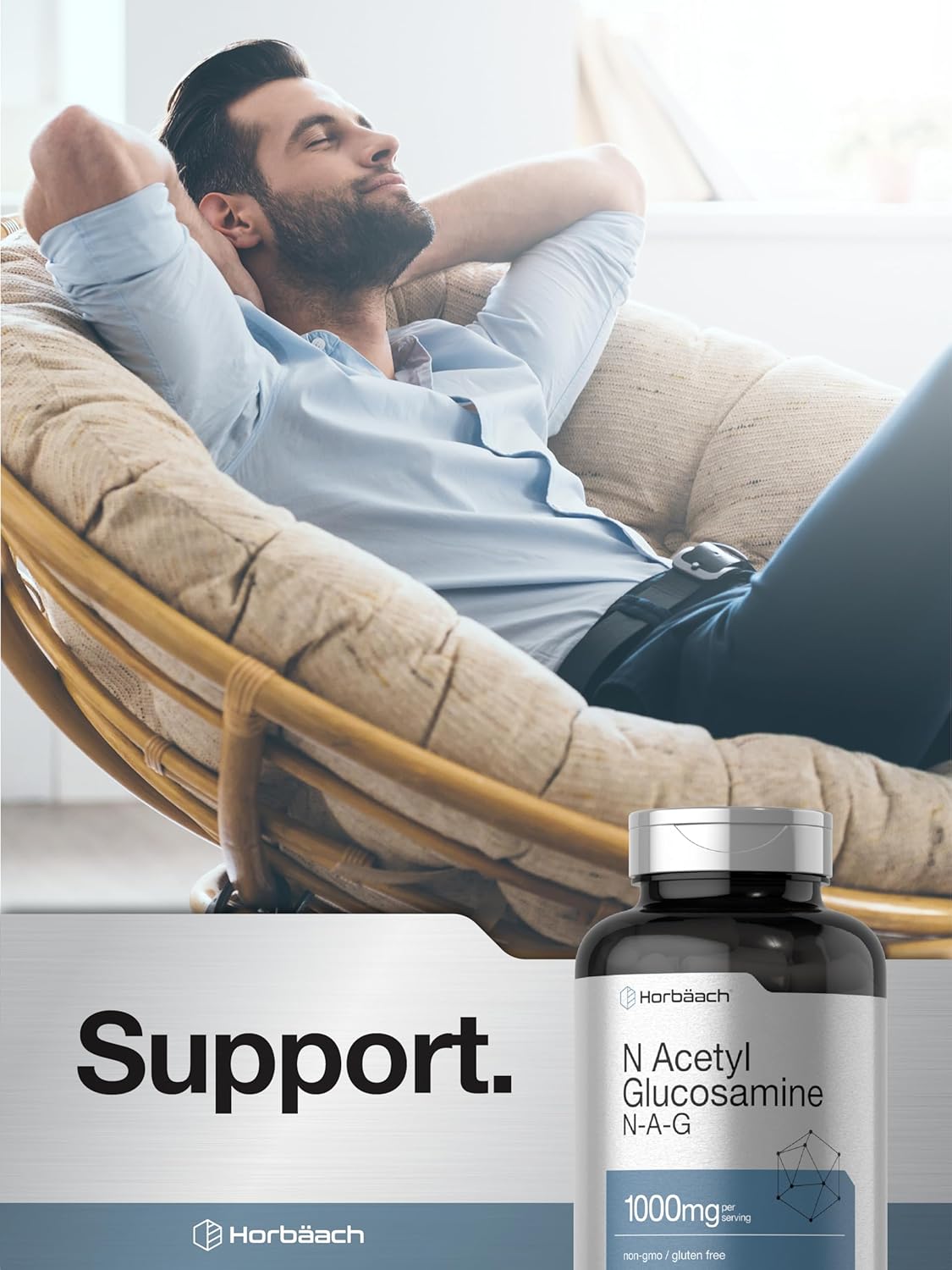 Horbäach N-Acetyl Glucosamine 1000mg Capsules - 120 Count, Non-GMO & Gluten Free Supplement