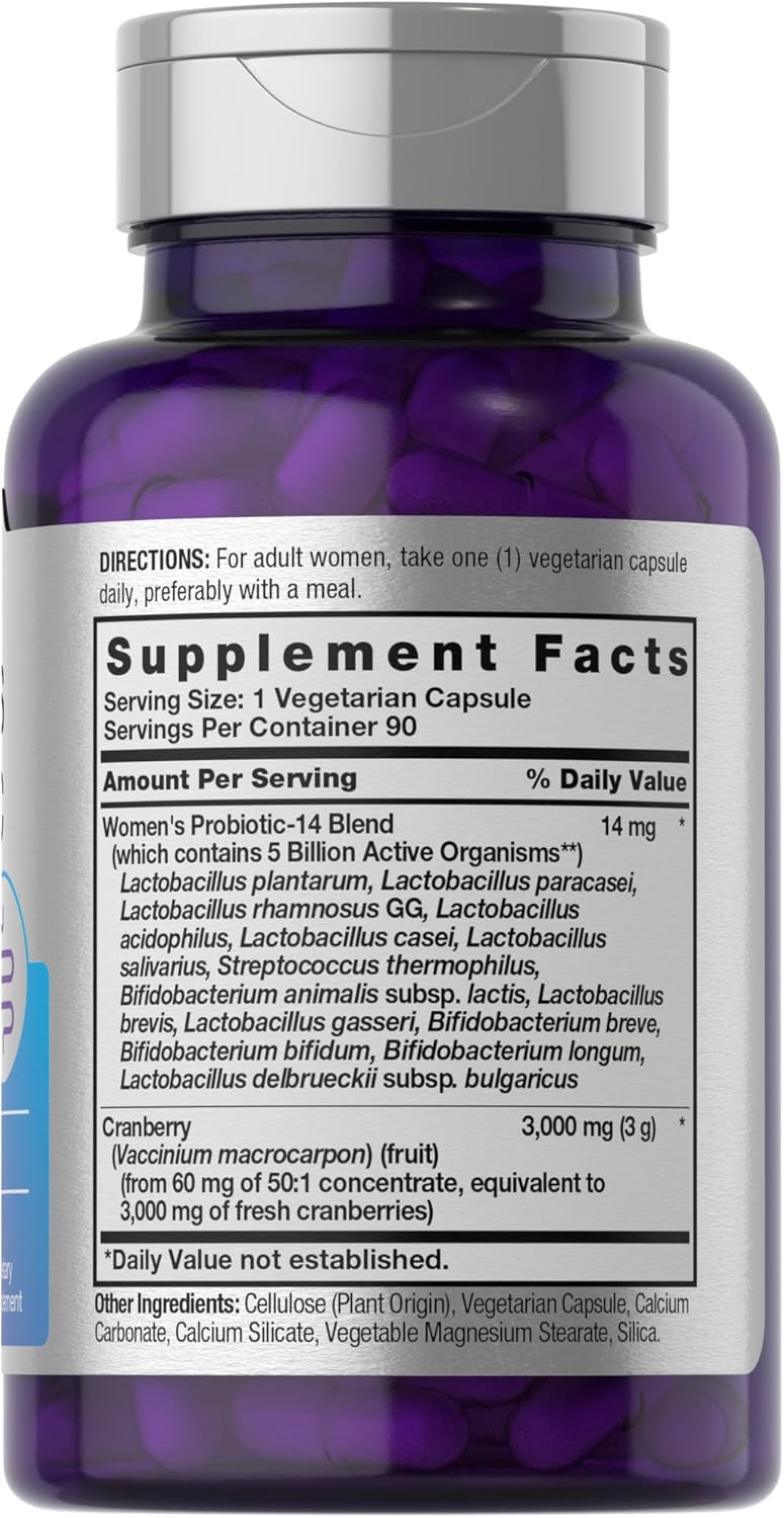 Horbäach Probiotic for Women with Cranberry - 90 Capsules, 14 Strains, Non-GMO, Gluten Free