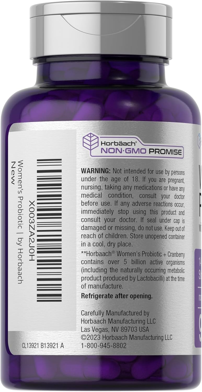 Horbäach Probiotic for Women with Cranberry - 90 Capsules, 14 Strains, Non-GMO, Gluten Free