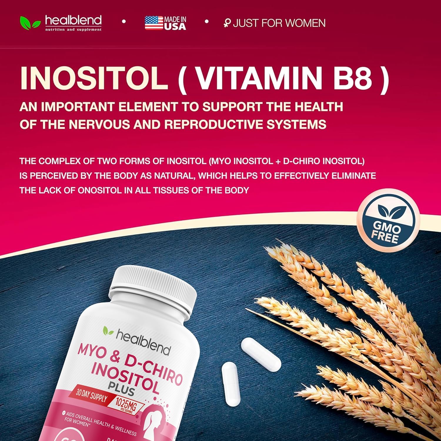 Hormonal Balance & Fertility Support Supplement for Women - Myo & D-Chiro Inositol Blend, Healthy Ovulation, Pregnancy Health - 60 Capsules