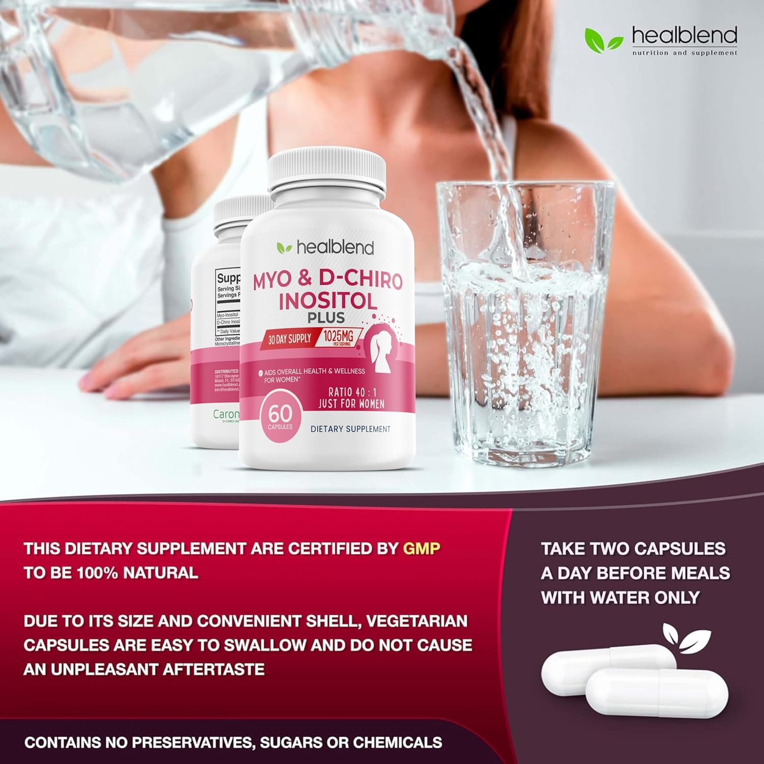 Hormonal Balance & Fertility Support Supplement for Women - Myo & D-Chiro Inositol Blend, Healthy Ovulation, Pregnancy Health - 60 Capsules