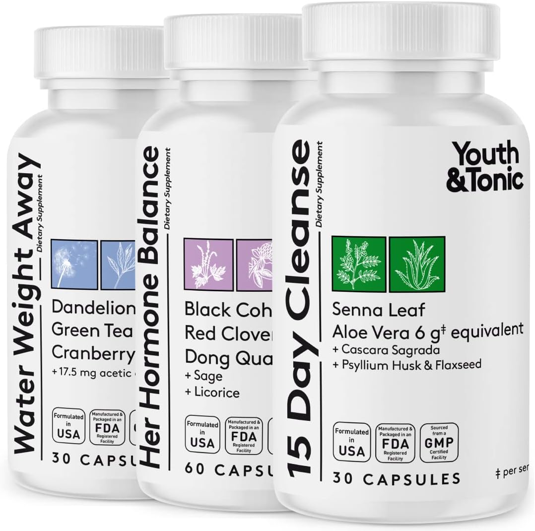 Hormonal Imbalance Relief Bundle for Women: Fast Belly Bloat & Water Retention Loss, PMS & Menopause Support, Weight Control & Hormone Balance