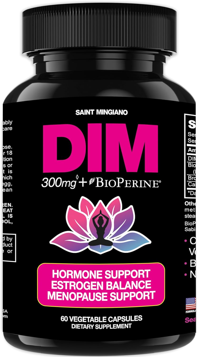 Hormone Balance for Women: DIM Supplement 300mg for Hot Flashes & Night Sweats - Menopause & Perimenopause Support - 60 Capsules