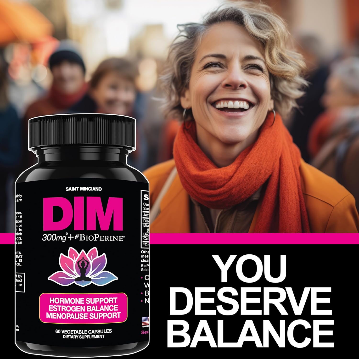 Hormone Balance for Women: DIM Supplement 300mg for Hot Flashes & Night Sweats - Menopause & Perimenopause Support - 60 Capsules