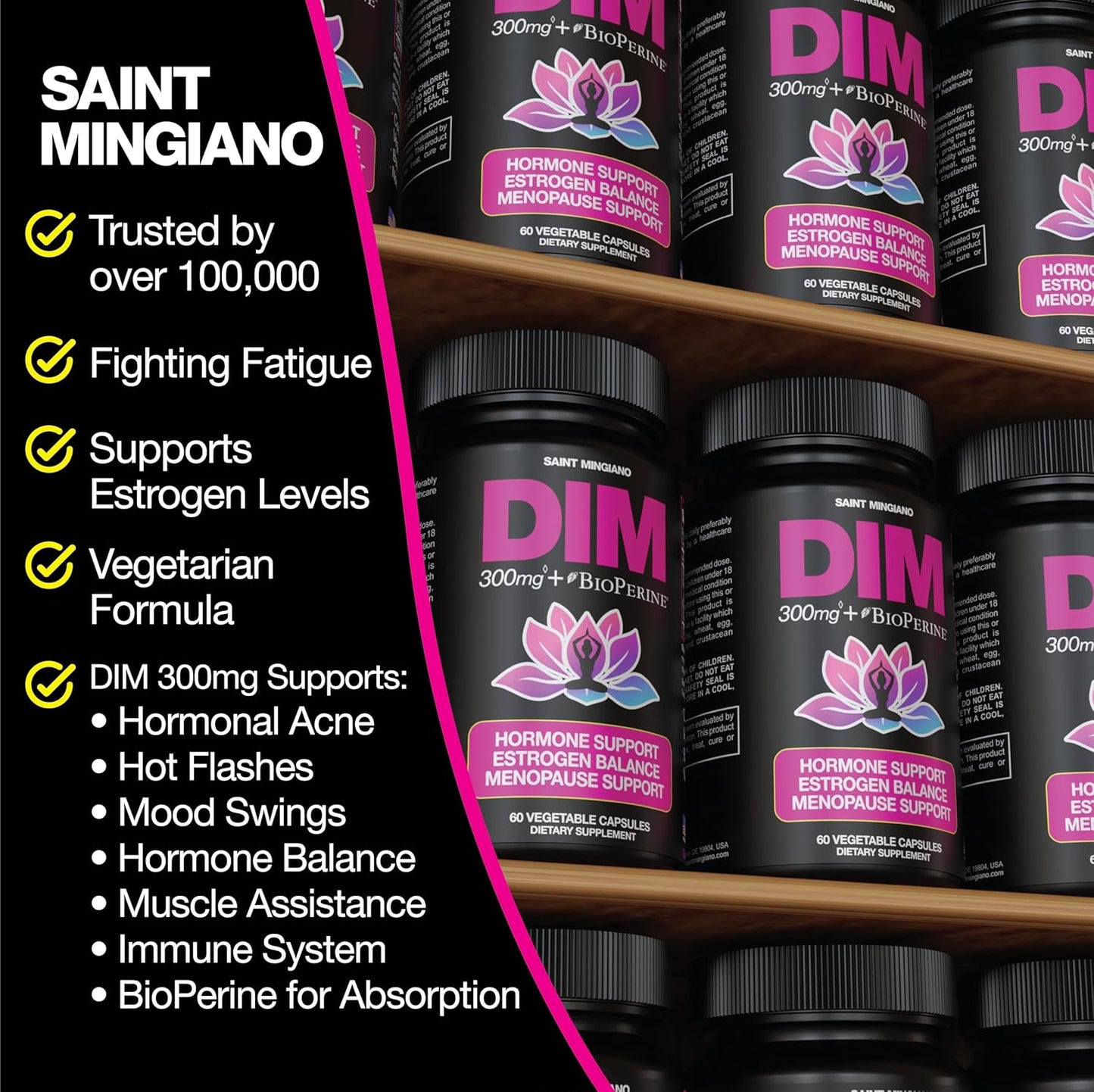 Hormone Balance for Women: DIM Supplement 300mg for Hot Flashes & Night Sweats - Menopause & Perimenopause Support - 60 Capsules