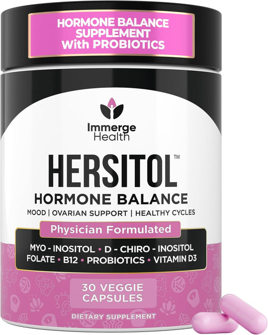 Hormone Balance for Women: Myo-Inositol & D-Chiro Inositol Supplement with Folic Acid, B12 & Probiotics - Female Vitamins for PCOS, Ovarian Support, Fertility, Menstrual Cycle - 30 Capsules