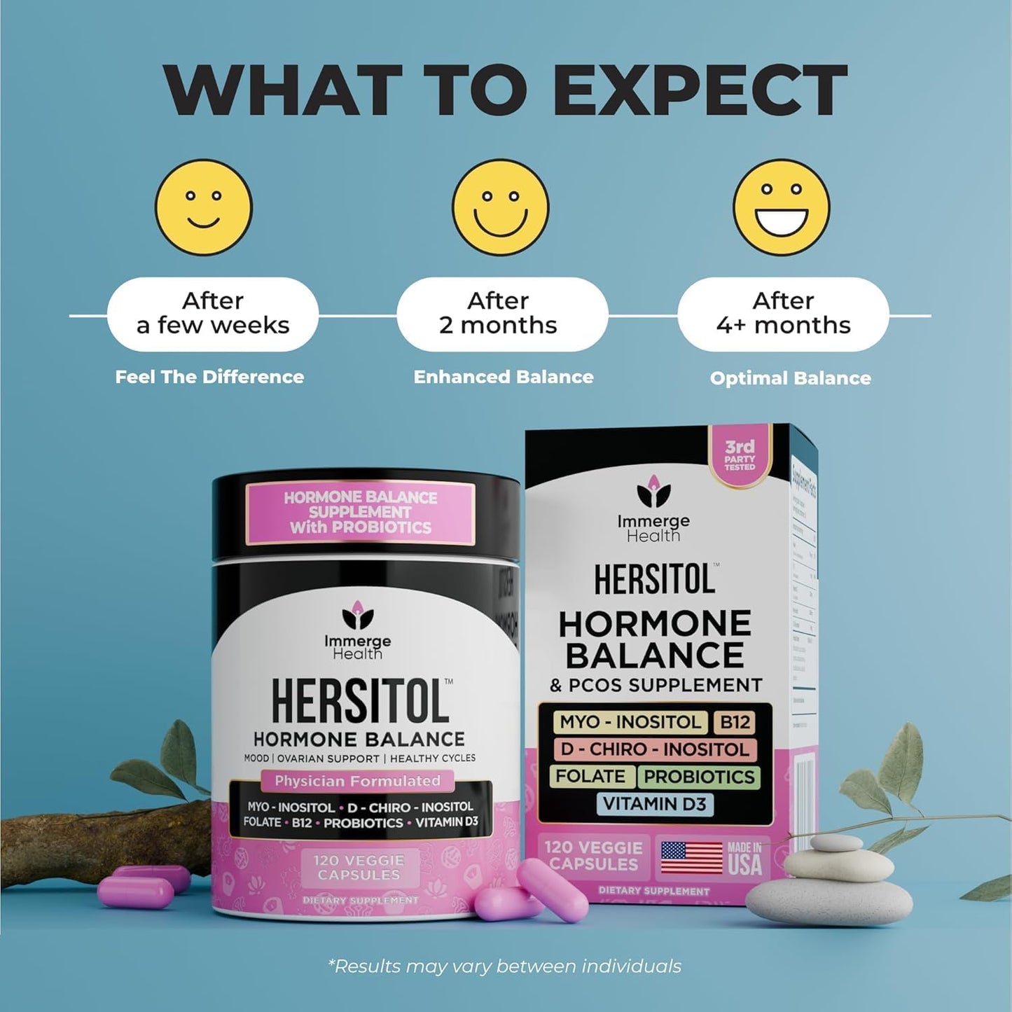 Hormone Balance for Women: Myo-Inositol & D-Chiro Inositol Supplement with Folic Acid, B12 & Probiotics - Female Vitamins for PCOS, Ovarian Support, Fertility, Menstrual Cycle - 30 Capsules