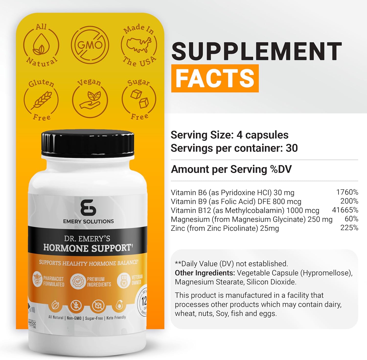 Hormone Balance Multivitamin Supplement for Women & Men - Dr. Emery's Natural Hormone Support with Zinc, B Vitamins, Magnesium - 120 Capsules - BoostGo Australia