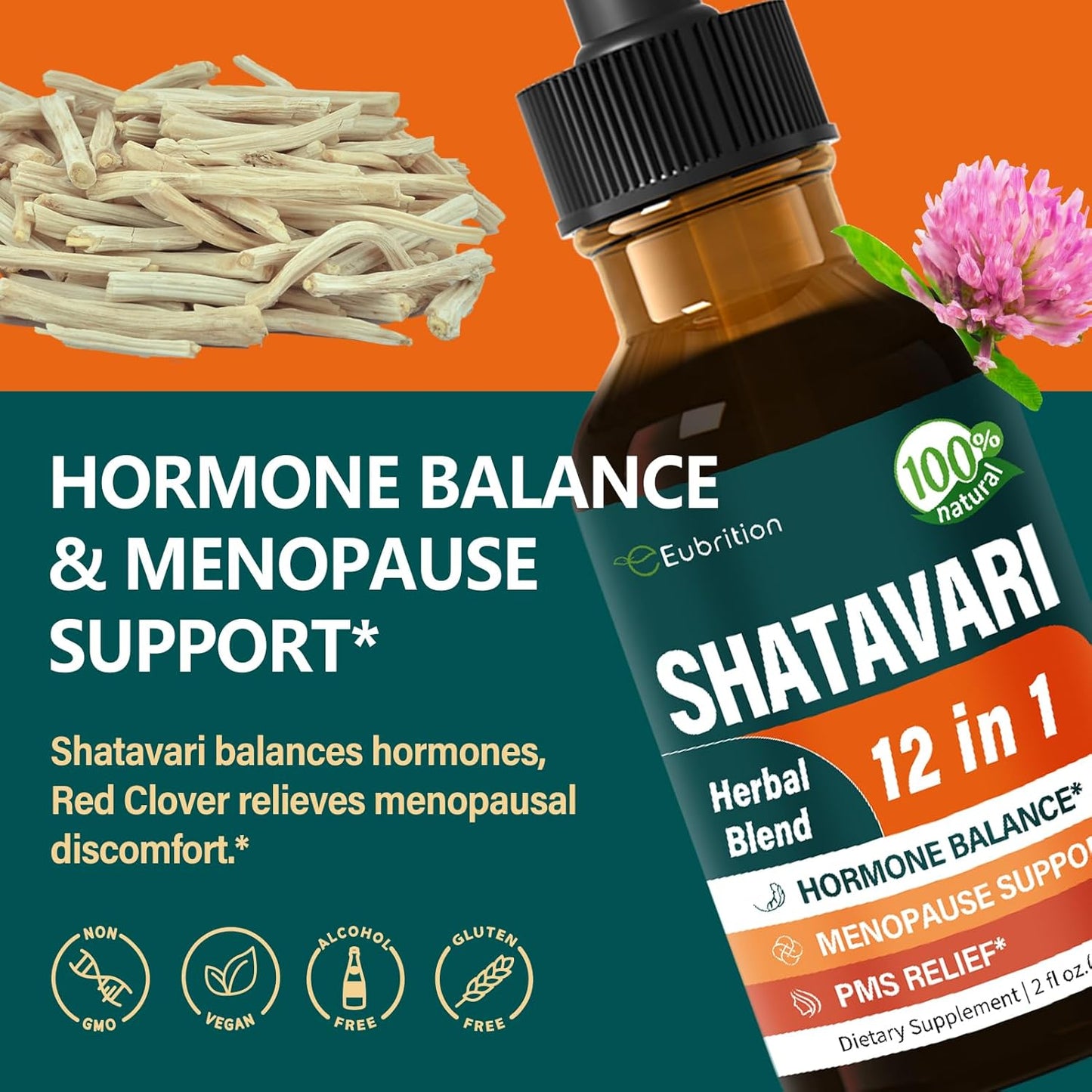 Hormone Harmony Drops for Menopause Relief & PMS Support - 12-in-1 Herbal Blend with Wild Yam & Vitex Berry