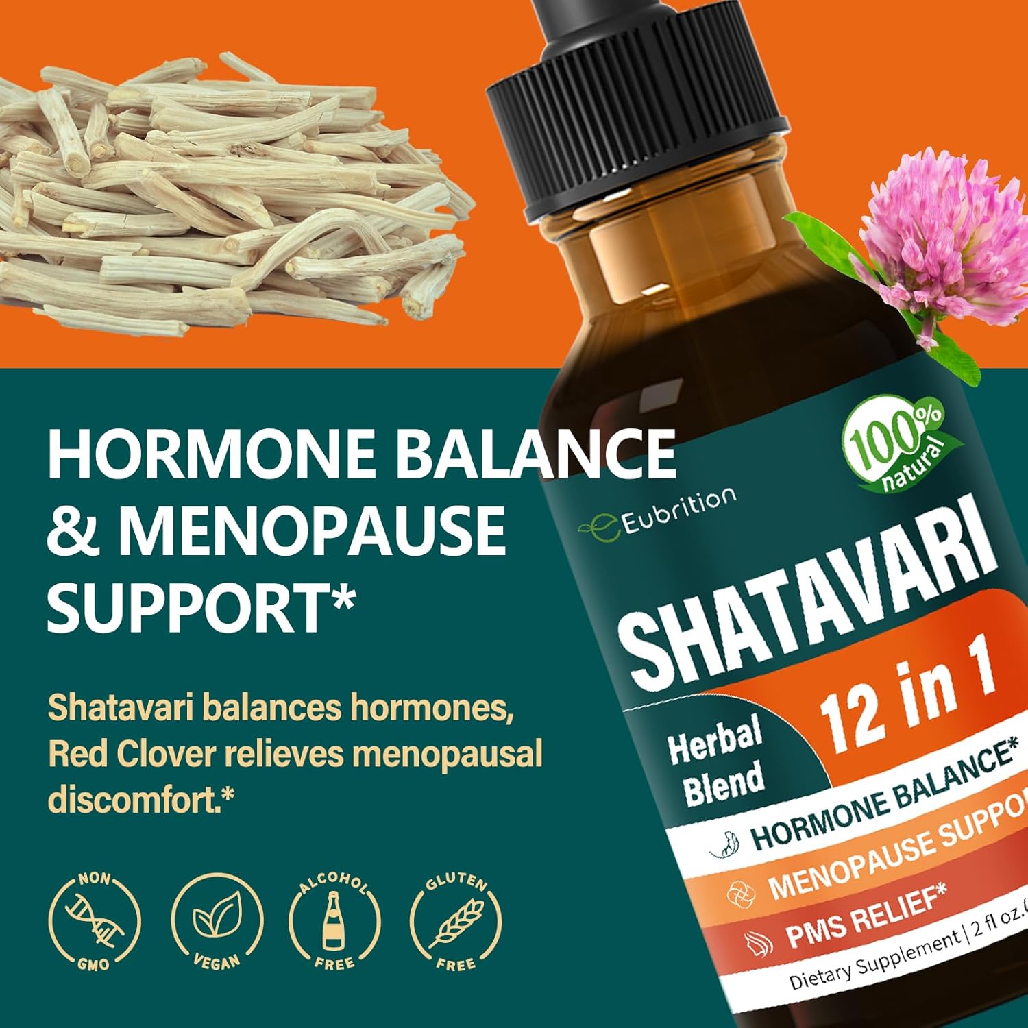 Hormone Harmony Drops for Women - Menopause Relief & PMS Support Supplement with Shatavari Extract, Red Clover, Dong Quai, Black Cohosh, Wild Yam, Vitex Berry - 4 oz