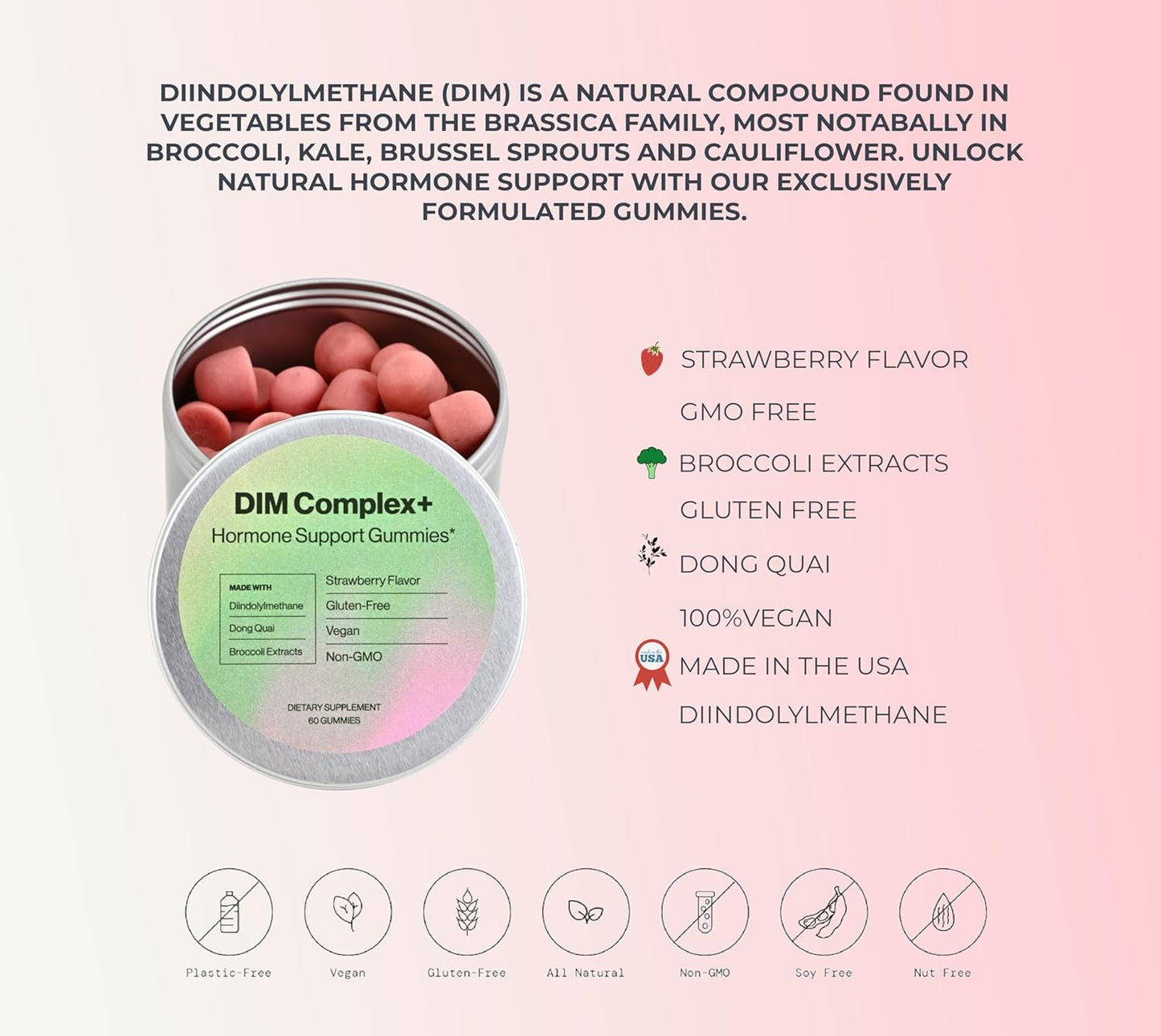 Hormone Support DIM Complex Gummies with Dong Quai & Broccoli Extract - Extra Strength Formula for Habits & Habitat