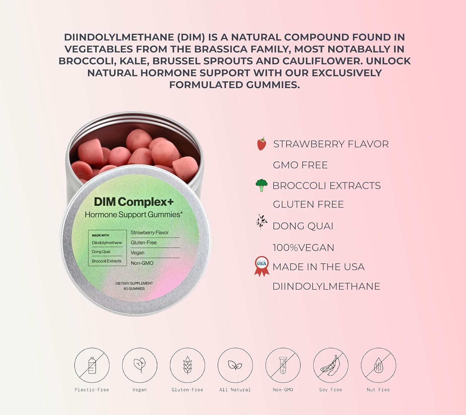 Hormone Support DIM Complex Gummies with Dong Quai & Broccoli Extract - Extra Strength Formula for Habits & Habitat