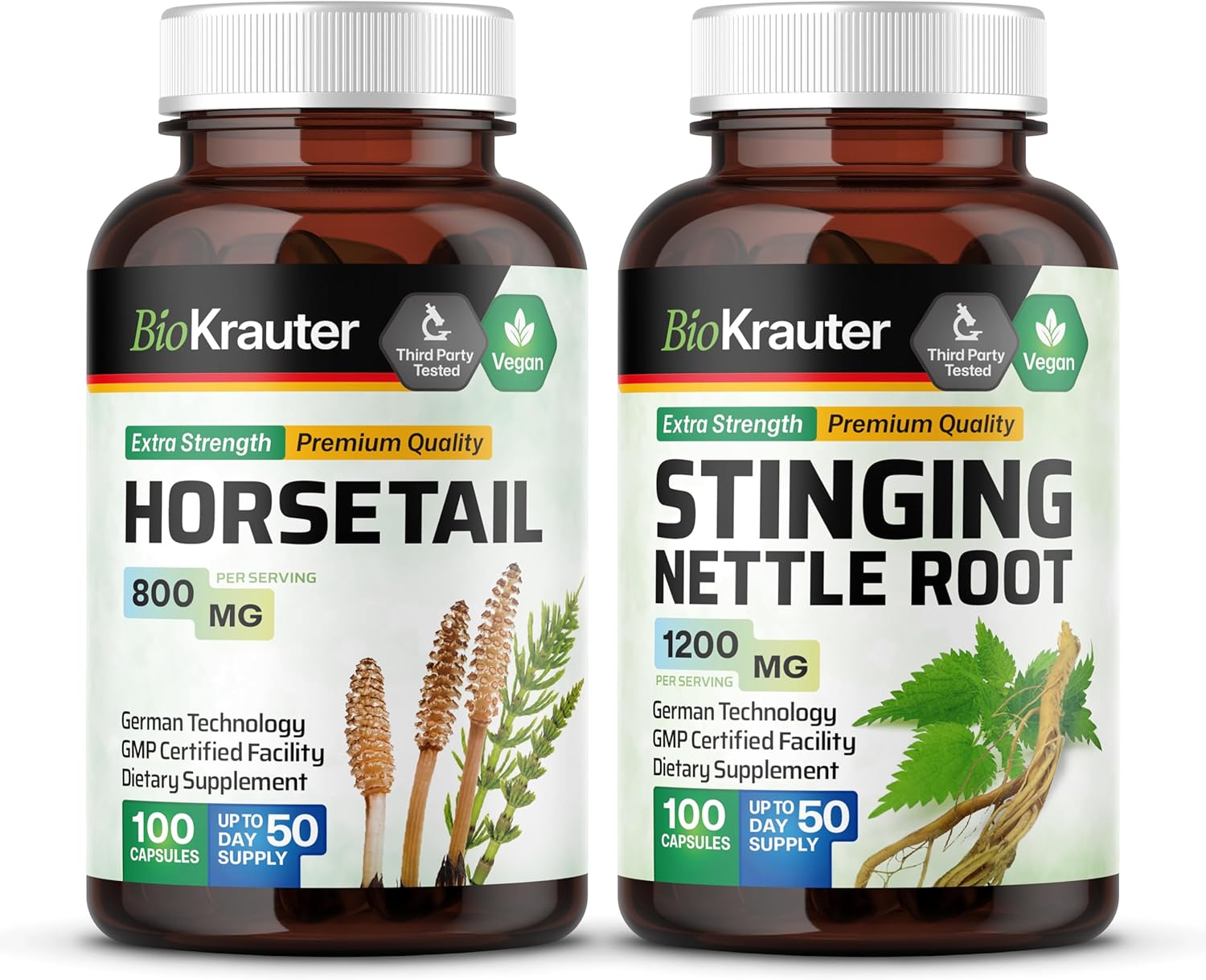 Horsetail and Stinging Nettle Capsules Combo - 200 Capsules of BIO KRAUTER Quality
