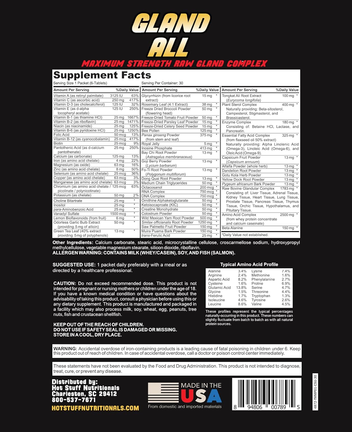 Hot Stuff Nutritionals All-Raw Gland Complex - 30 Packets for Optimal Nutrition