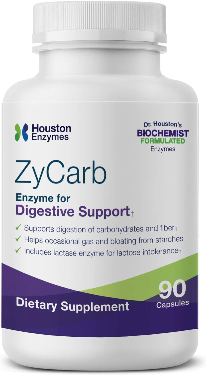 Houston Enzymes ZyCarb - 120 Capsules | Supports Digestion of Starches, Carbs & Sugars | Includes Lactase Enzyme for Lactose Intolerance