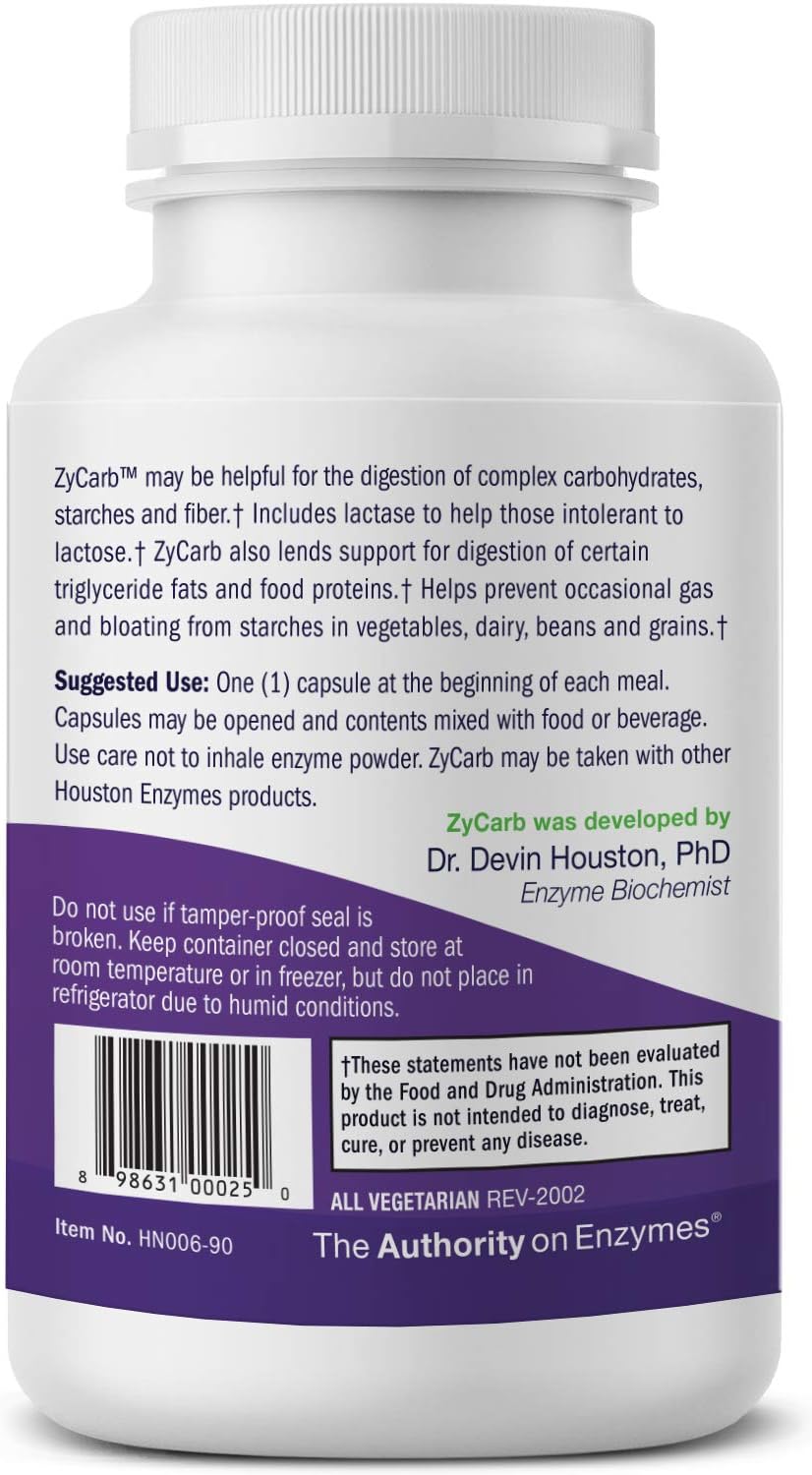 Houston Enzymes ZyCarb - 120 Capsules | Supports Digestion of Starches, Carbs & Sugars | Includes Lactase Enzyme for Lactose Intolerance