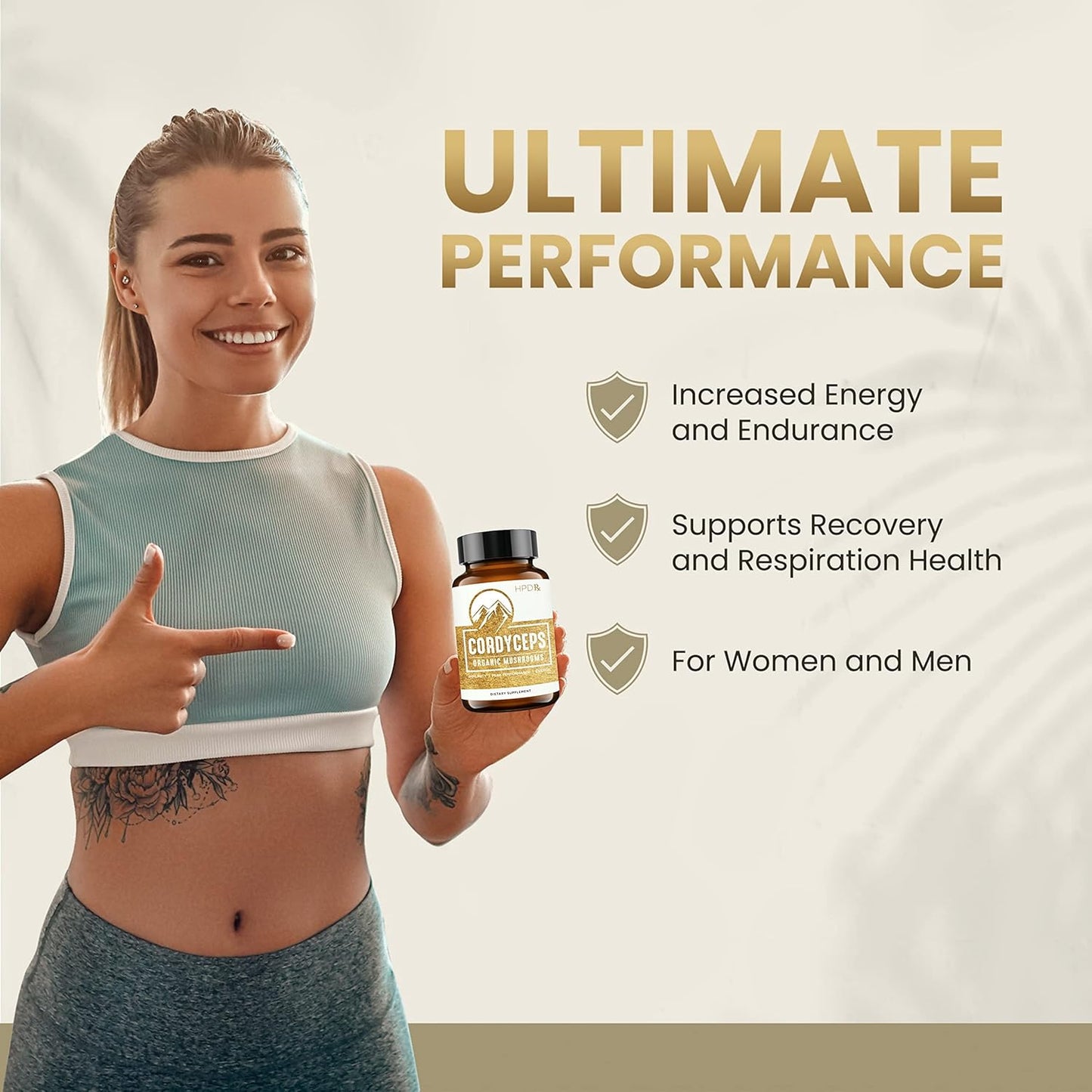 HPD Rx Premium Organic Cordyceps Mushroom Extract Supplement | Boost Energy, Endurance, & Immunity | 2250mg, 240 Capsules (2-Pack)