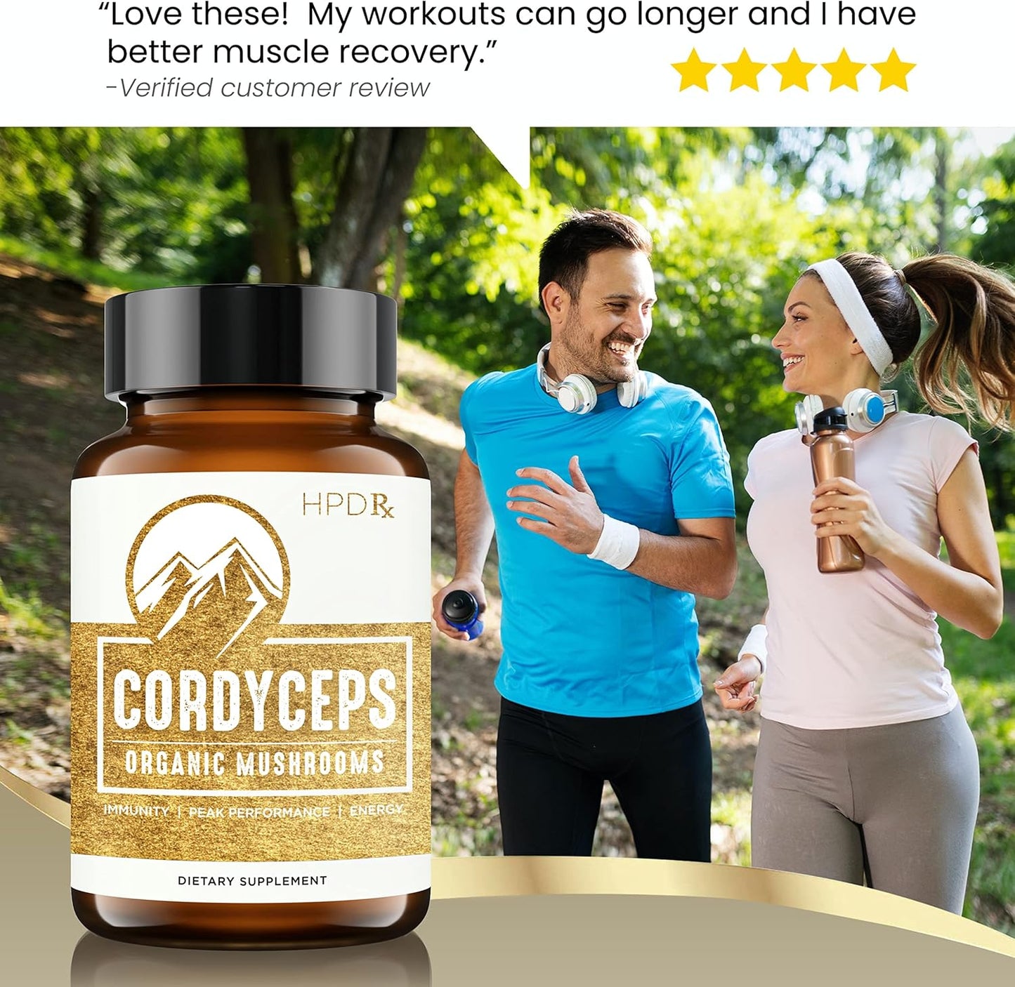 HPD Rx Premium Organic Cordyceps Mushroom Extract Supplement | Boost Energy, Endurance, & Immunity | 2250mg, 240 Capsules (2-Pack)