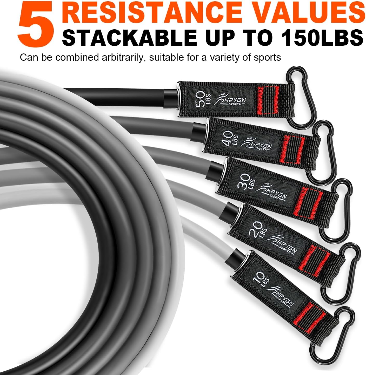 HPYGN Resistance Bands Set with Handles, Door Anchor, Ankle Straps - Heavy Resistance Training, Physical Therapy, Yoga, Home Workout - Fitness Bands for Body Shaping