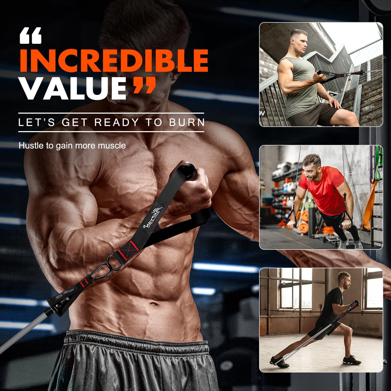 HPYGN Resistance Bands Set with Handles, Door Anchor, Ankle Straps - Heavy Resistance Training, Physical Therapy, Yoga, Home Workout - Fitness Bands for Body Shaping