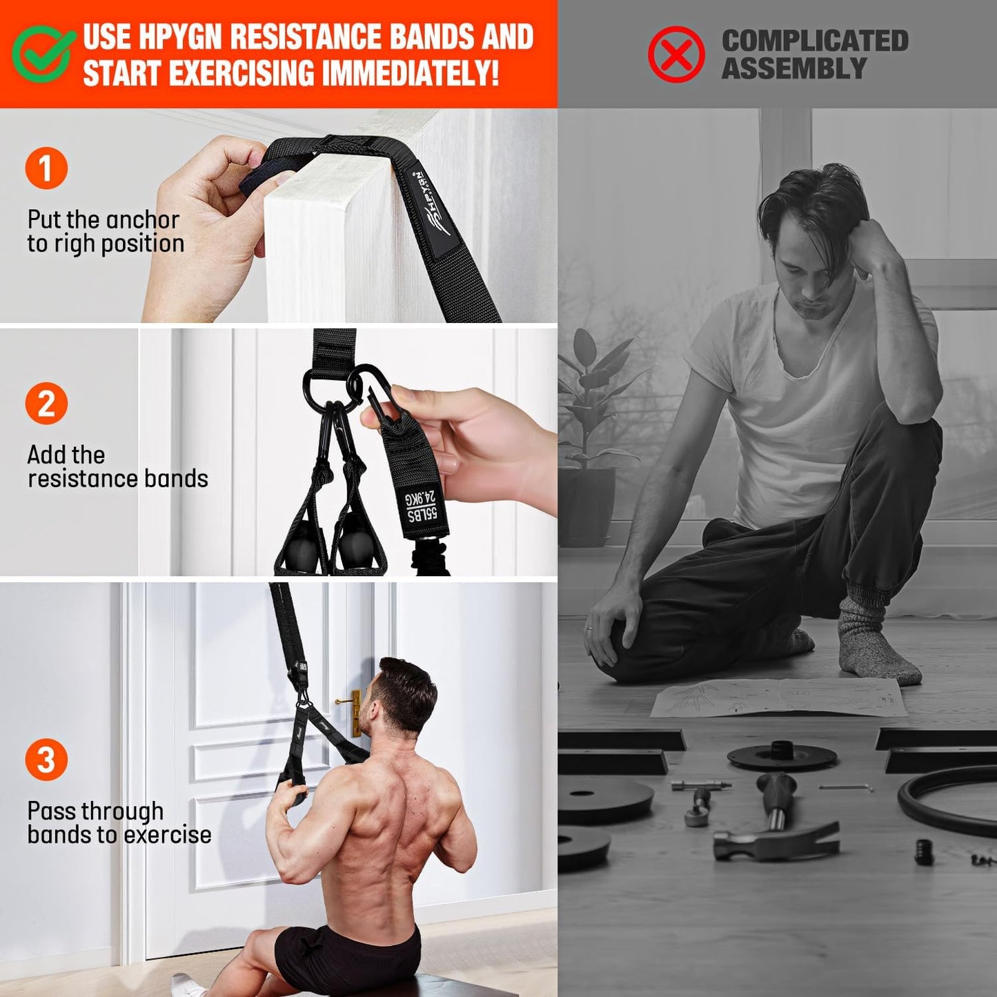 HPYGN Rowing Resistance Bands Set for Full Body Workout at Home Gym - Heavy Exercise Bands with Handles for Arms, Shoulders, Core, Back, Glutes, and Legs - Best Replacement for Rowing Machine