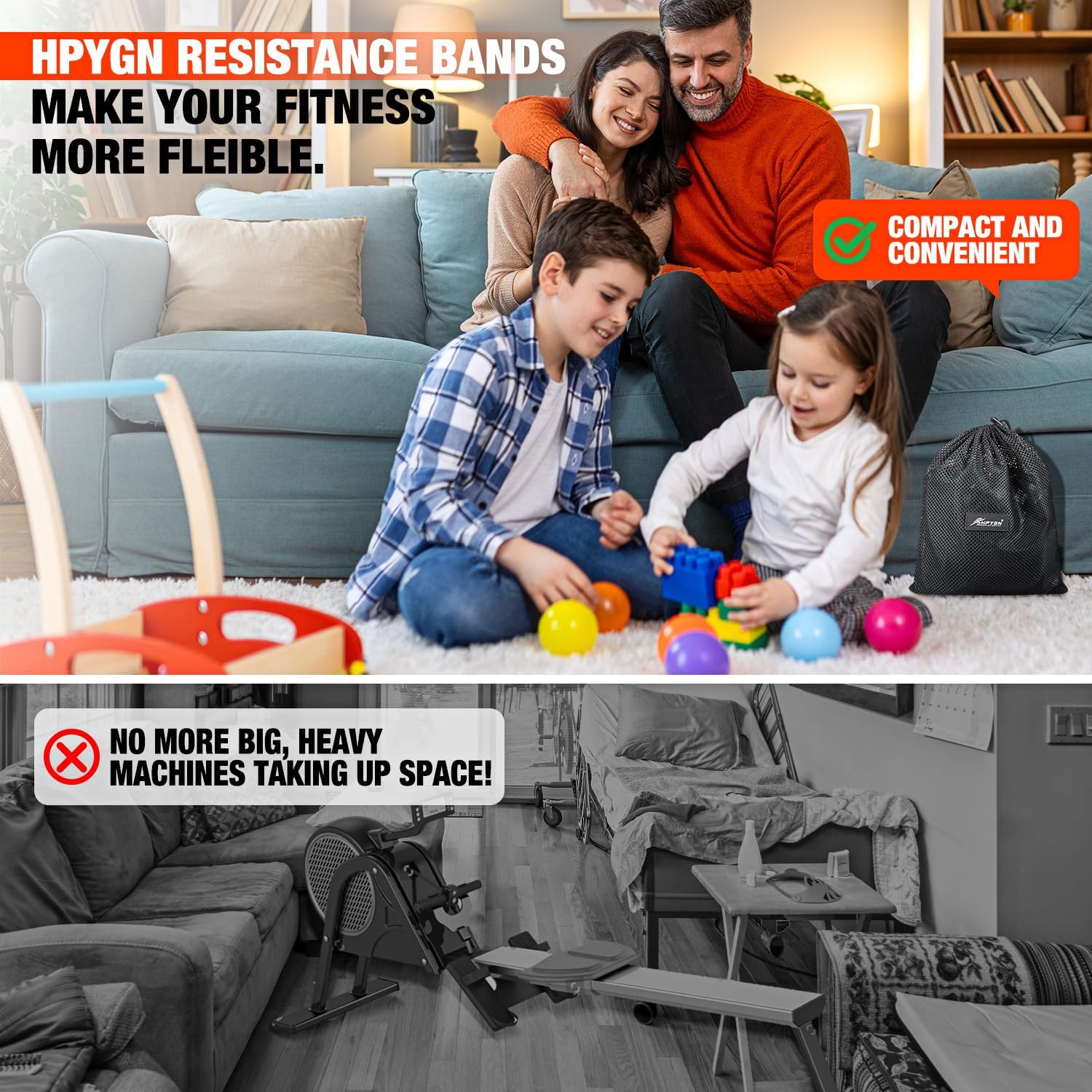 HPYGN Rowing Resistance Bands Set for Full Body Workout at Home Gym - Heavy Exercise Bands with Handles for Arms, Shoulders, Core, Back, Glutes, and Legs - Best Replacement for Rowing Machine