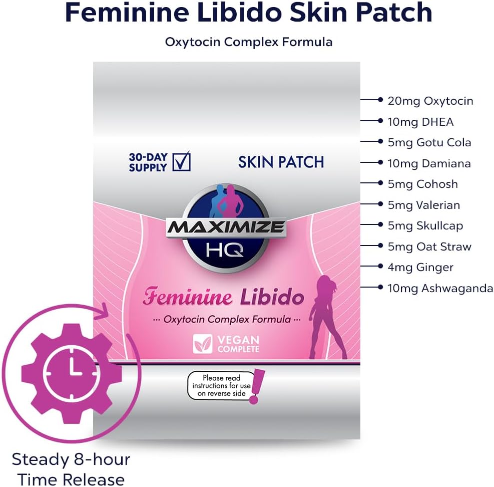 HQ Female Intimacy Patches with Oxytocin Formula for Love and Trust - Female Performance Enhancement - 8 Hour Time-Release - Gluten Free