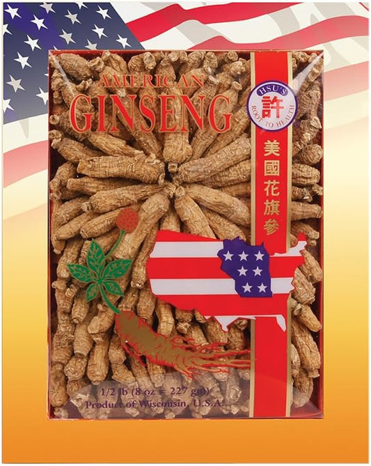 Hsu's Ginseng Half Short Small #2 American Ginseng Roots 8 oz Box - SKU #0135-8