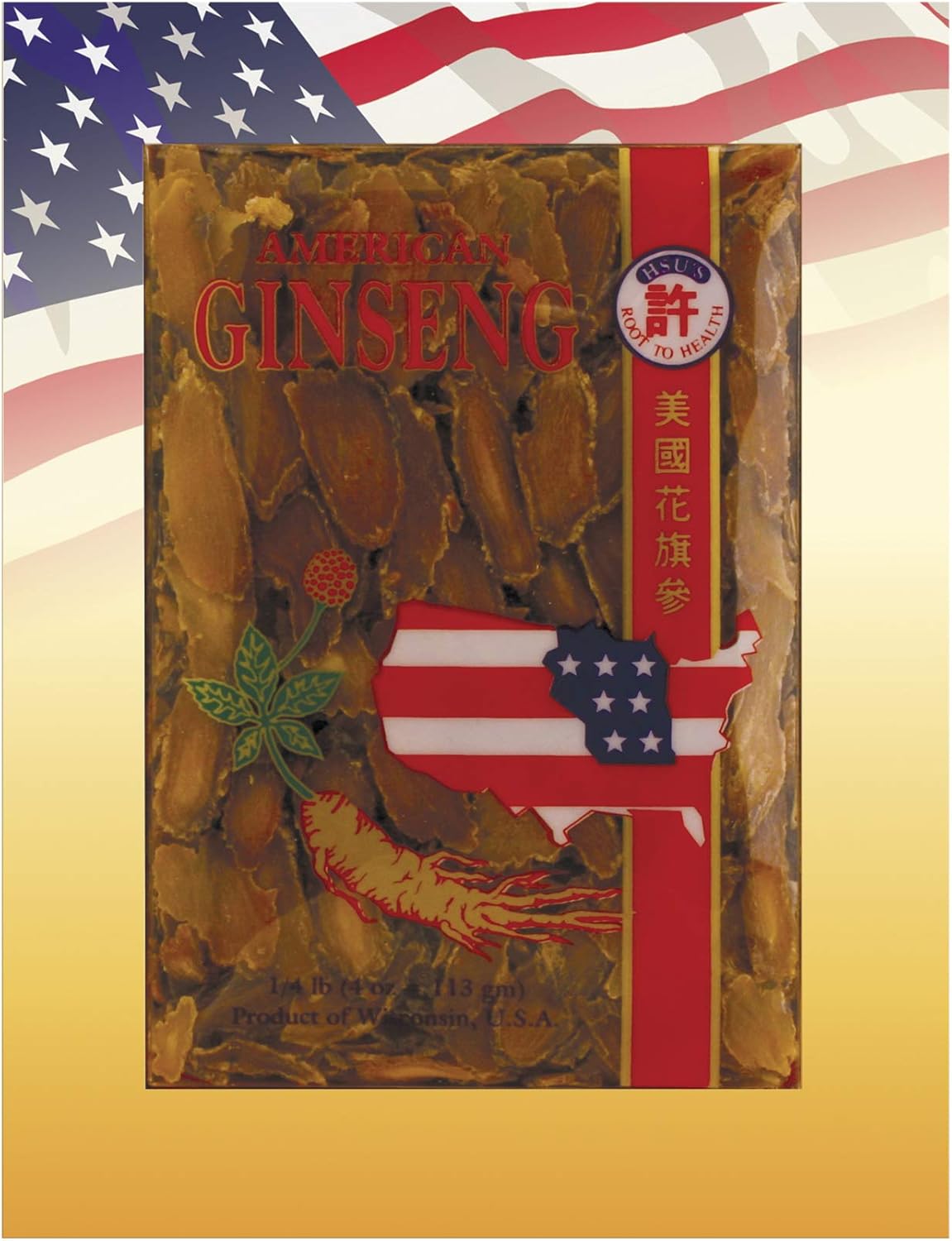 HSU’s Ginseng SKU 0146-4 | American Red Slices | 4 oz Box of Cultivated Five Years Red American Ginseng from Marathon County, WI USA
