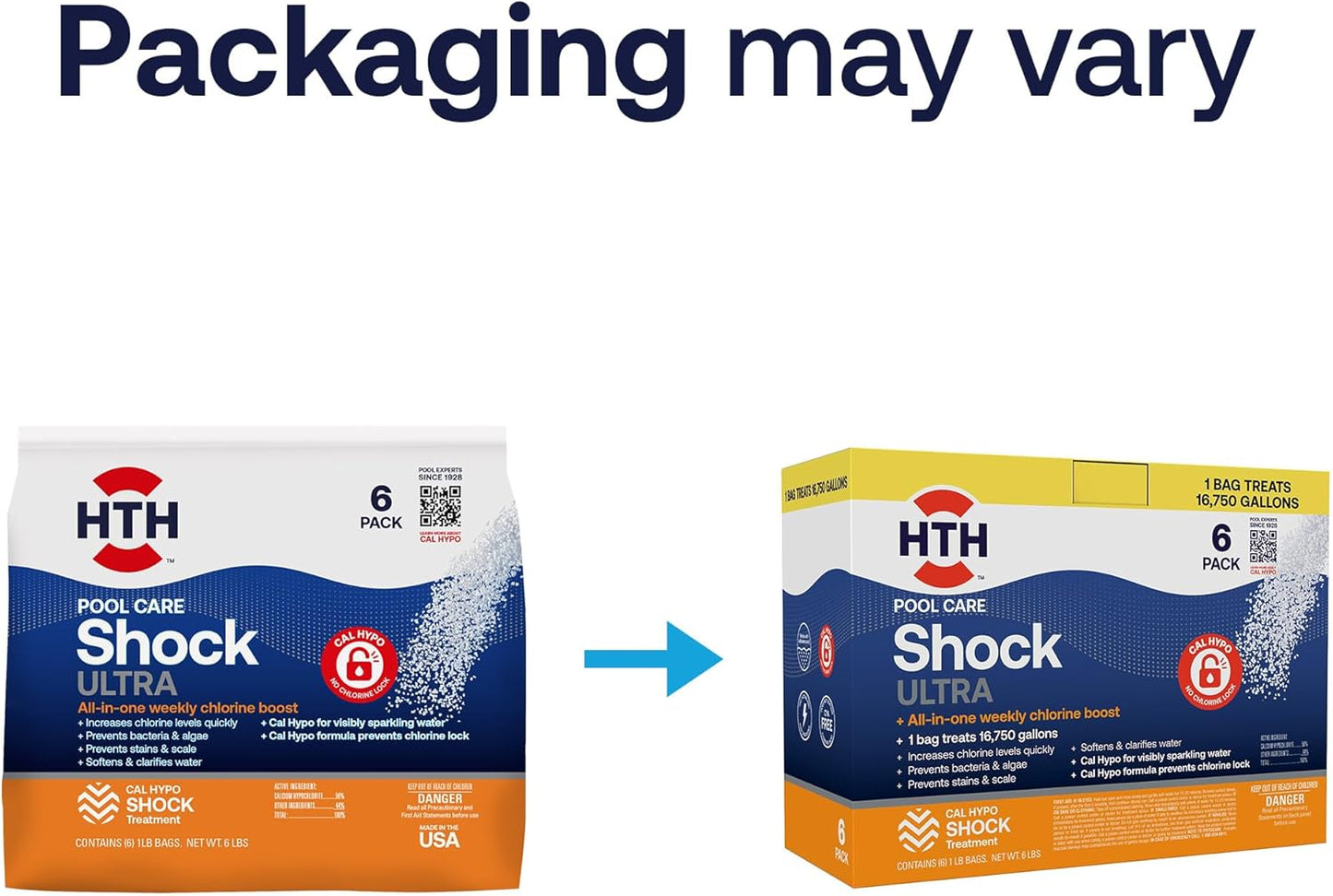HTH 52040B Swimming Pool Care Shock Ultra, Cal Hypo Formula, 1lb (6 Pack) - Pool Chemicals for Effective Pool Maintenance